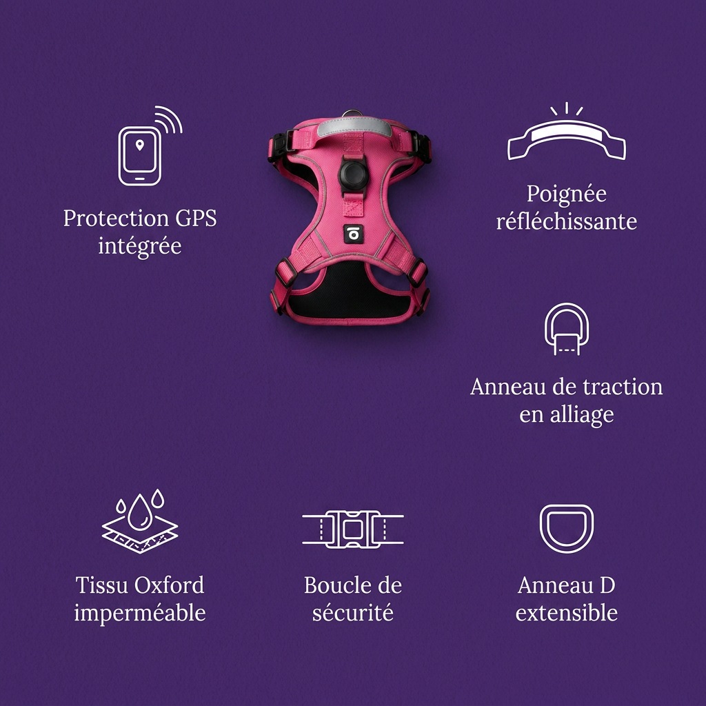 LUNIHARN | Harnais Chien Compatible AirTag & GPS – Réfléchissant & Imperméable