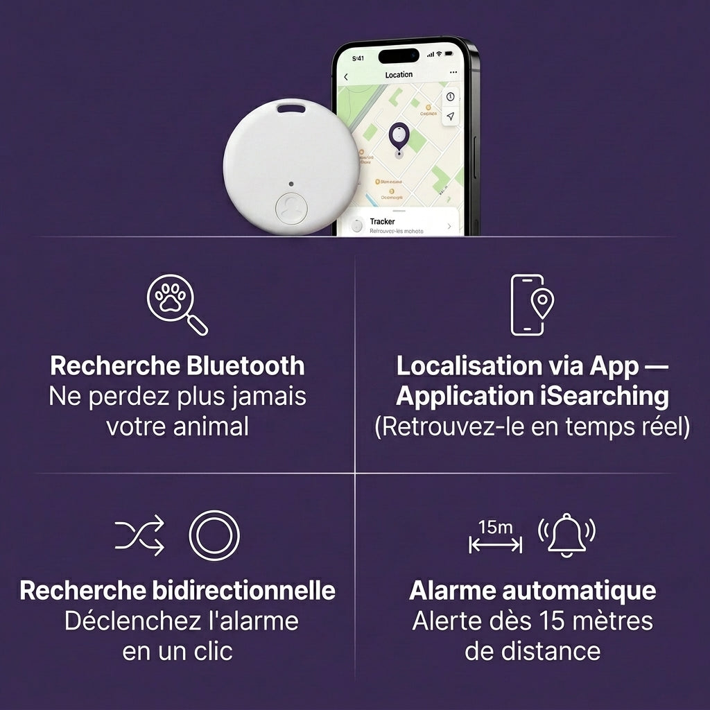 LUNITRACK | Traceur Bluetooth pour Collier – Compatible iOS & Android